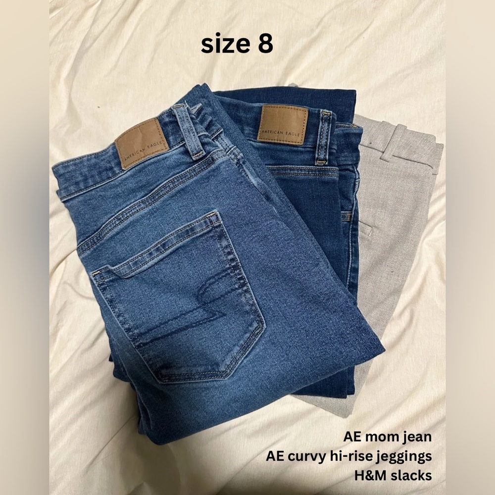 3 pairs of size 8 women’s jeans and slacks / mom jean / curvy hi-rise jegging